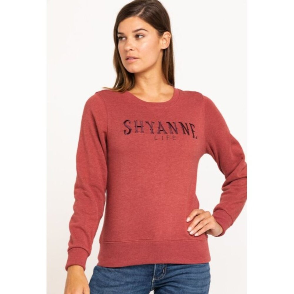 Shyanne Life Logo Crew Pullover Sweatshirt Womens M Rust Copper Relaxed Cozy NEW